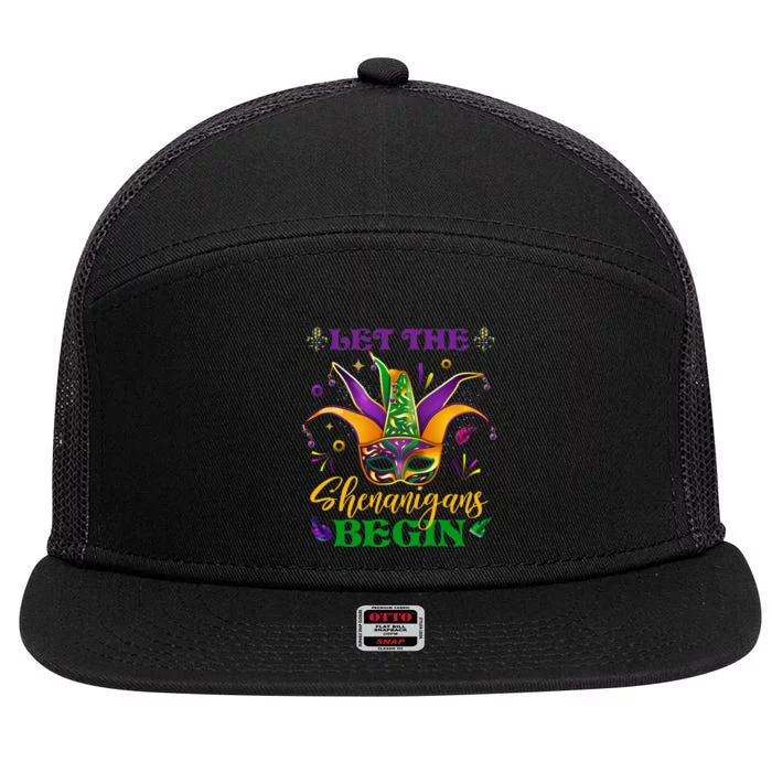 Cute Mardi Gras Mask Let The Shenanigans Begin 7 Panel Mesh Trucker Snapback Hat