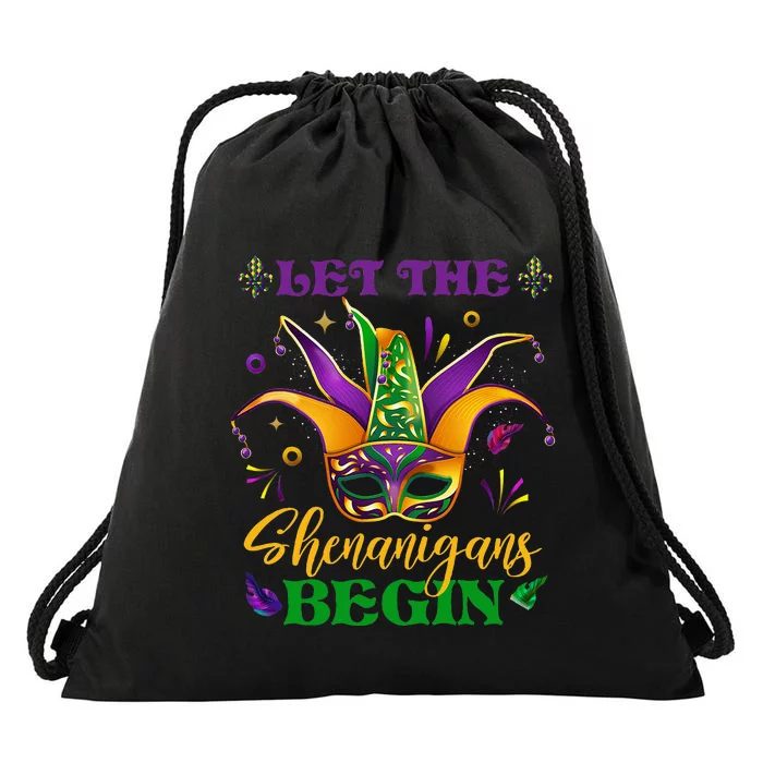 Cute Mardi Gras Mask Let The Shenanigans Begin Drawstring Bag