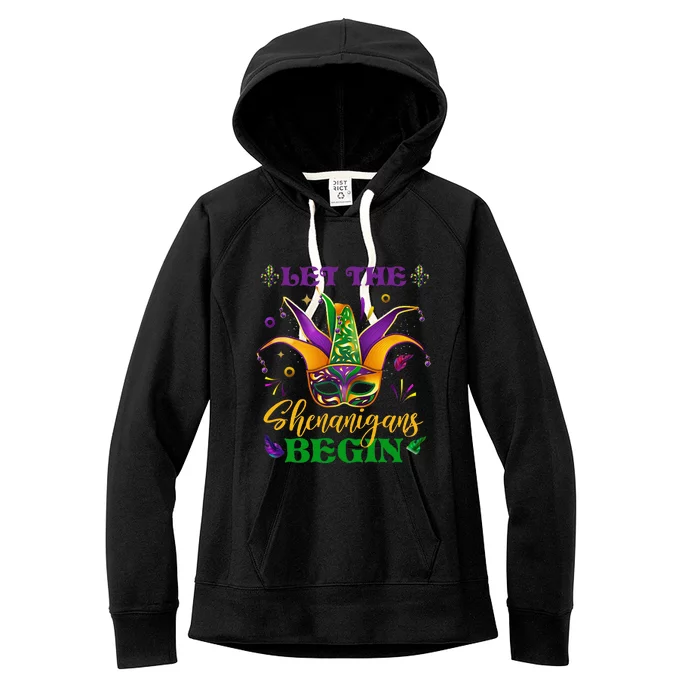 Cute Mardi Gras Mask Let The Shenanigans Begin Women's Fleece Hoodie