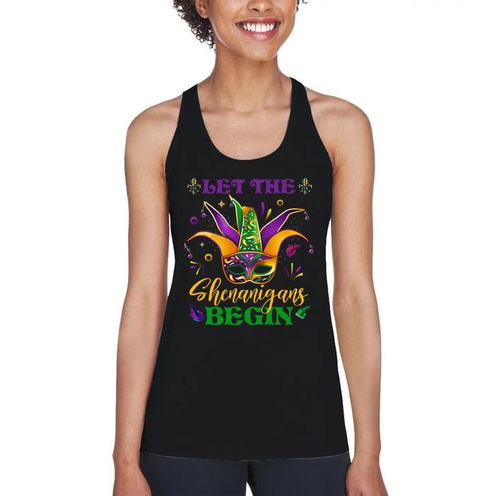 Cute Mardi Gras Mask Let The Shenanigans Begin Women's Racerback Tank