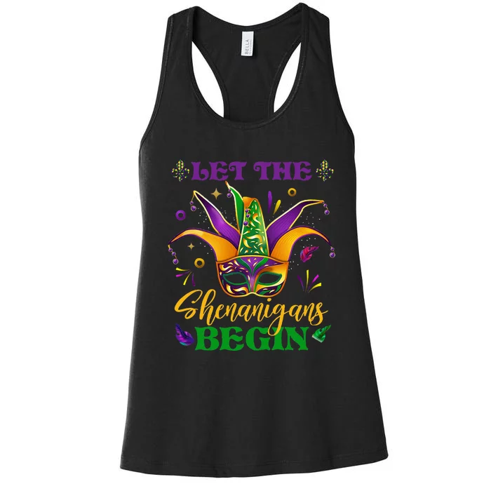 Cute Mardi Gras Mask Let The Shenanigans Begin Women's Racerback Tank