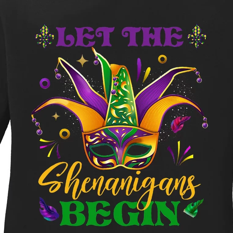 Cute Mardi Gras Mask Let The Shenanigans Begin Ladies Long Sleeve Shirt