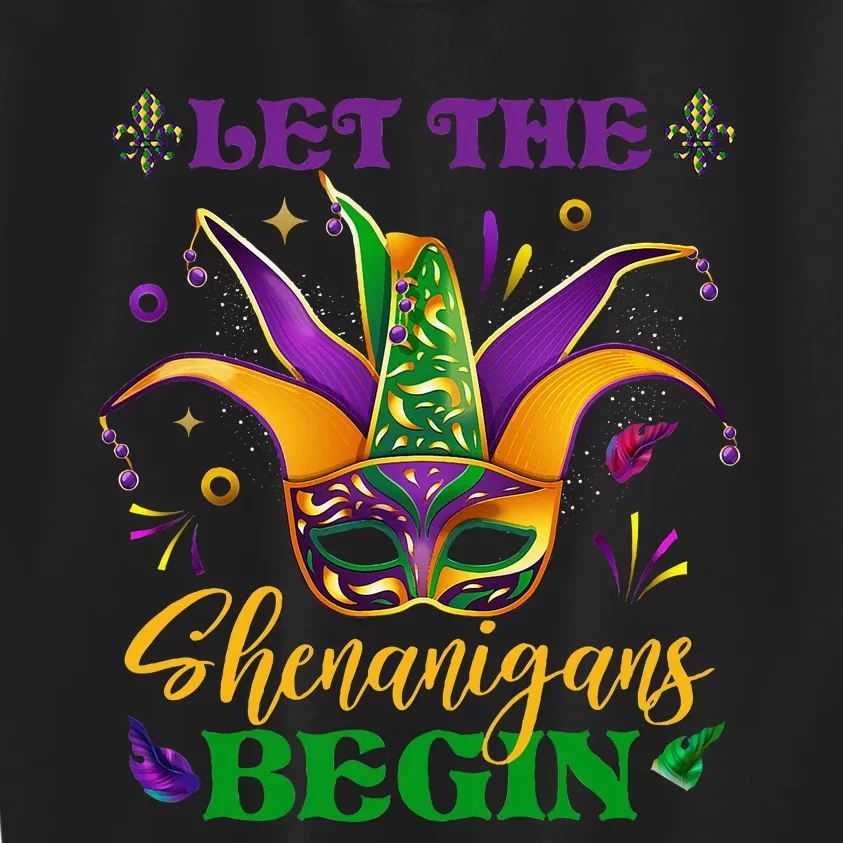 Cute Mardi Gras Mask Let The Shenanigans Begin Kids Sweatshirt