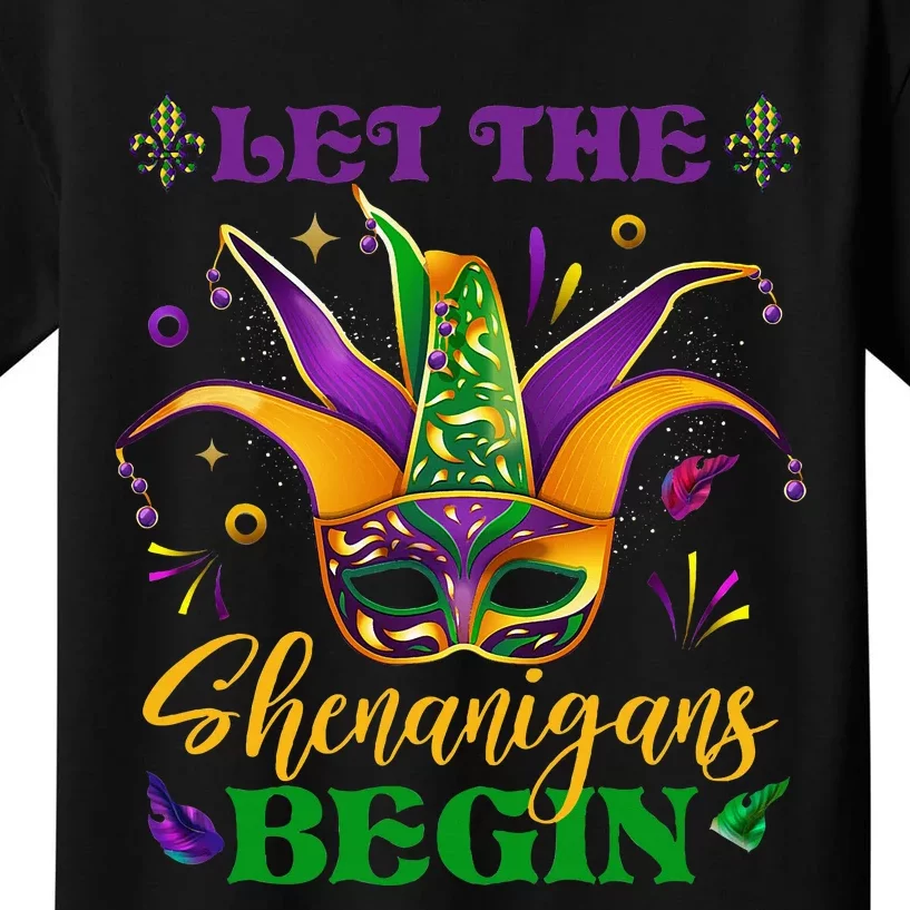 Cute Mardi Gras Mask Let The Shenanigans Begin Kids T-Shirt