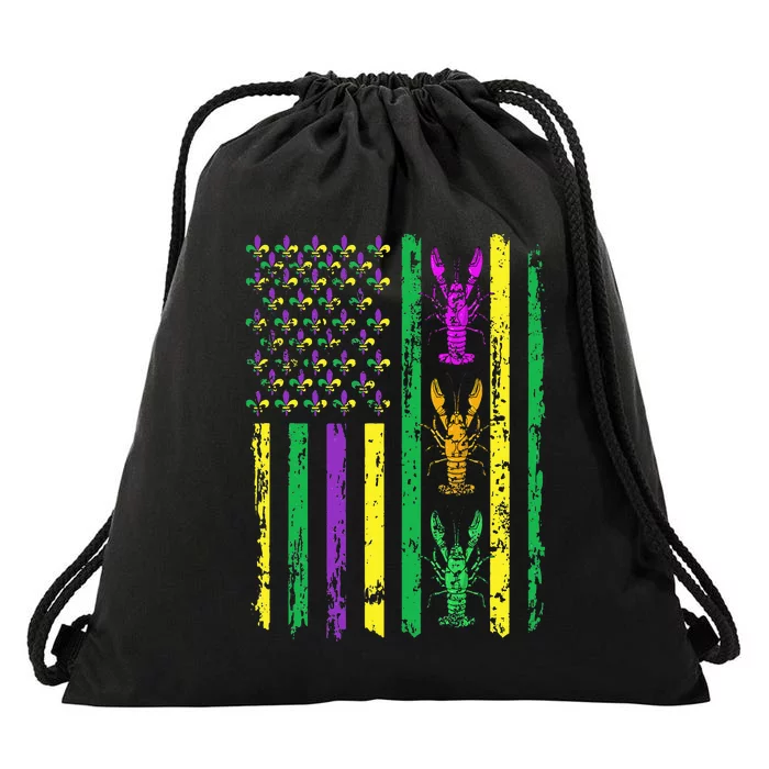 Carnival Mardi Gras Usa American Flag Crawfish Parade Outfit Drawstring Bag