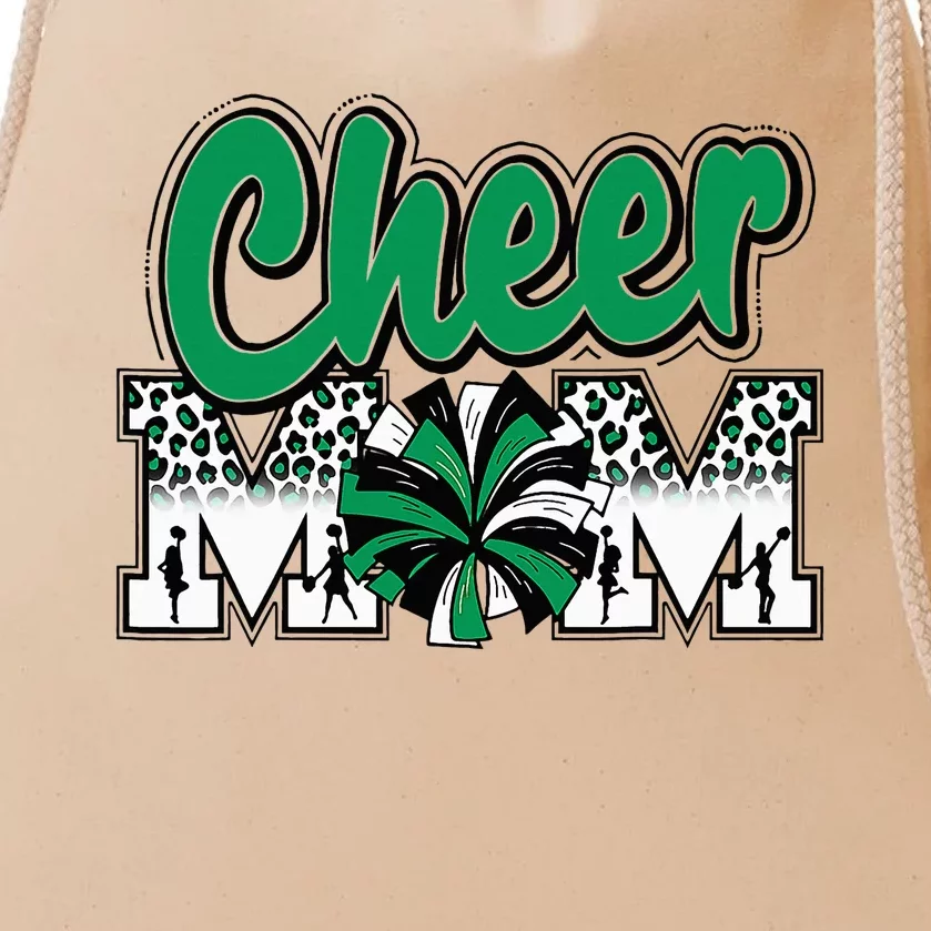 Cheer Mom Green Black White Leopard Letters Cheer Pom Poms Drawstring Bag