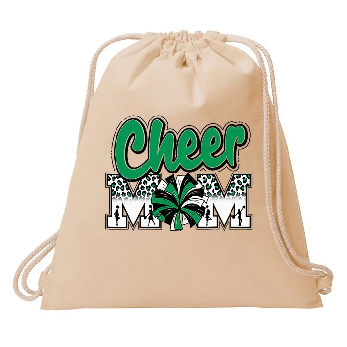 Cheer Mom Green Black White Leopard Letters Cheer Pom Poms Drawstring Bag