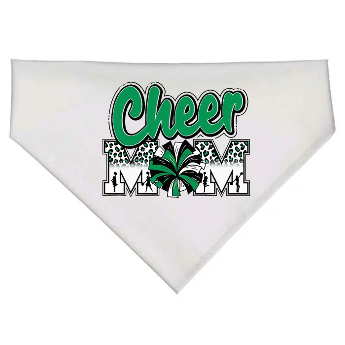 Cheer Mom Green Black White Leopard Letters Cheer Pom Poms USA-Made Doggie Bandana