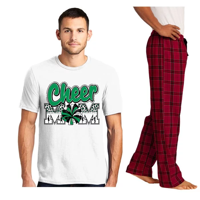 Cheer Mom Green Black White Leopard Letters Cheer Pom Poms Pajama Set