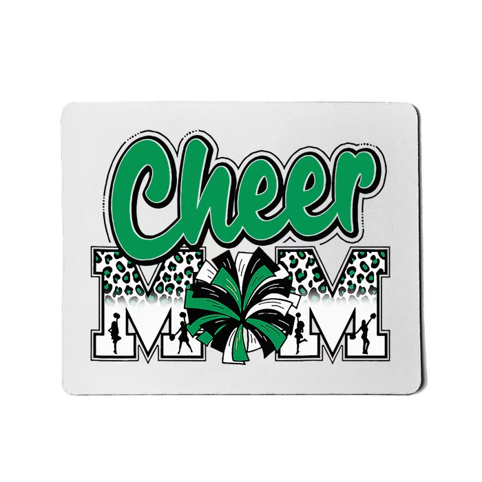 Cheer Mom Green Black White Leopard Letters Cheer Pom Poms Mousepad