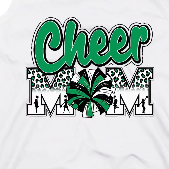 Cheer Mom Green Black White Leopard Letters Cheer Pom Poms Tank Top