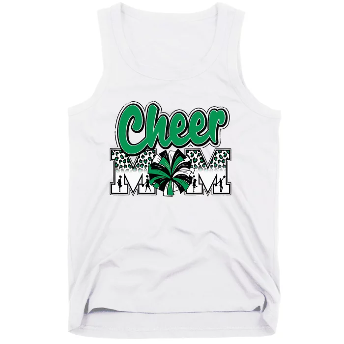 Cheer Mom Green Black White Leopard Letters Cheer Pom Poms Tank Top