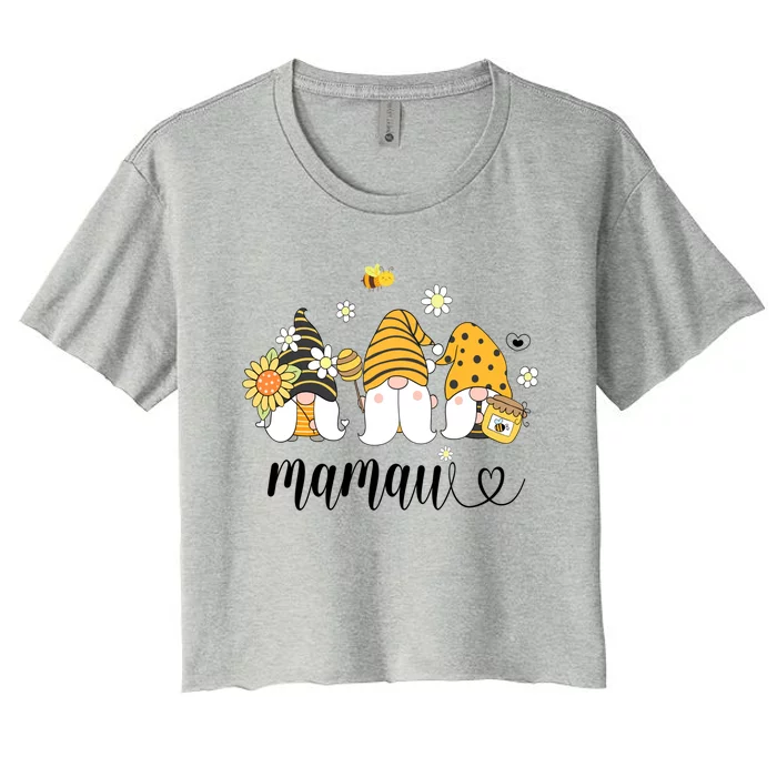 Cute Mamaw Gnomes With Bees And Sunflower Country Style Gift Women's Crop Top Tee