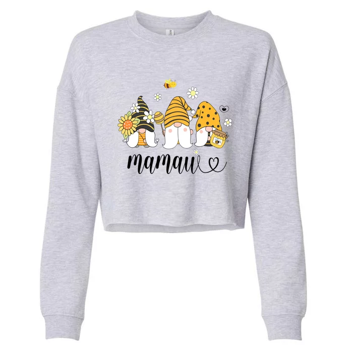 Cute Mamaw Gnomes With Bees And Sunflower Country Style Gift Cropped Pullover Crew