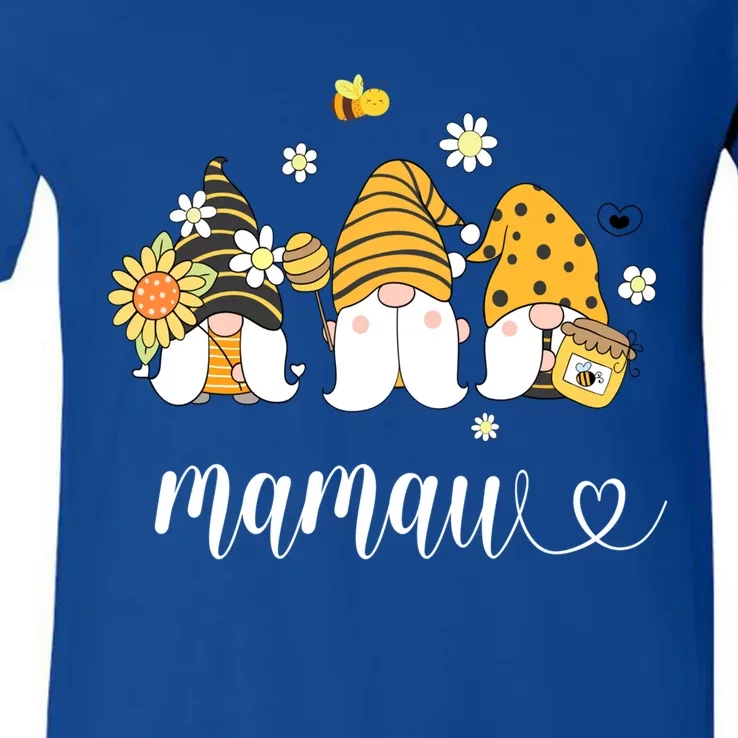 Cute Mamaw Gnomes With Bees And Sunflower Southern Grandma Gift V-Neck T-Shirt