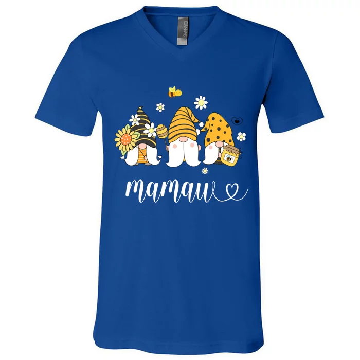 Cute Mamaw Gnomes With Bees And Sunflower Southern Grandma Gift V-Neck T-Shirt