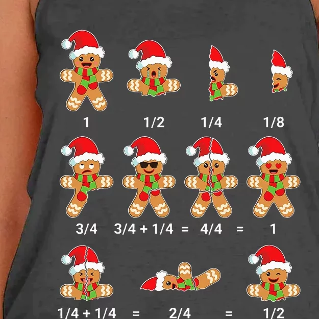 Christmas Math Gingerbread Cookie Fraction Math Women's Knotted Racerback Tank