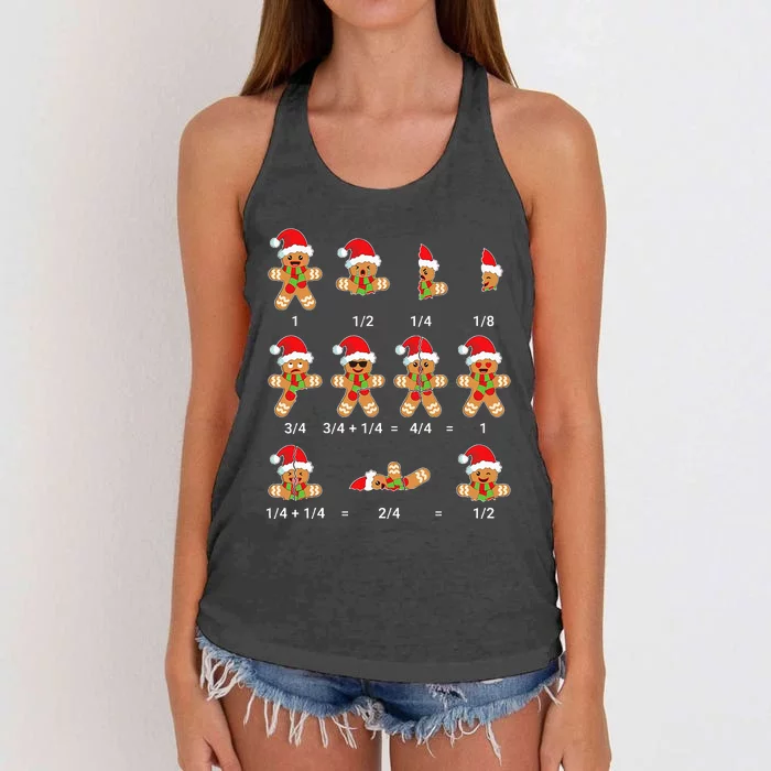 Christmas Math Gingerbread Cookie Fraction Math Women's Knotted Racerback Tank