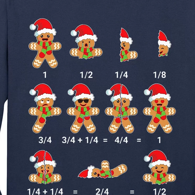 Christmas Math Gingerbread Cookie Fraction Math Tall Long Sleeve T-Shirt