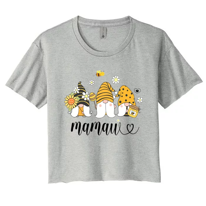 Cute Mamaw Gnomes With Bees And Sunflower Country Style Great Gift Women's Crop Top Tee