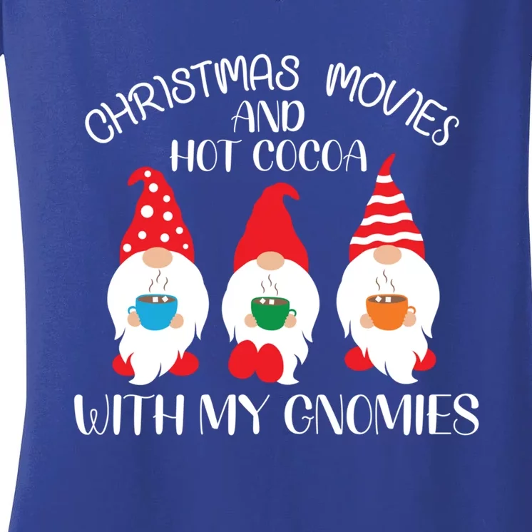 Christmas Movies Hot Cocoa With My Gnomies Cute Xmas Gnomes Gift Women's V-Neck T-Shirt