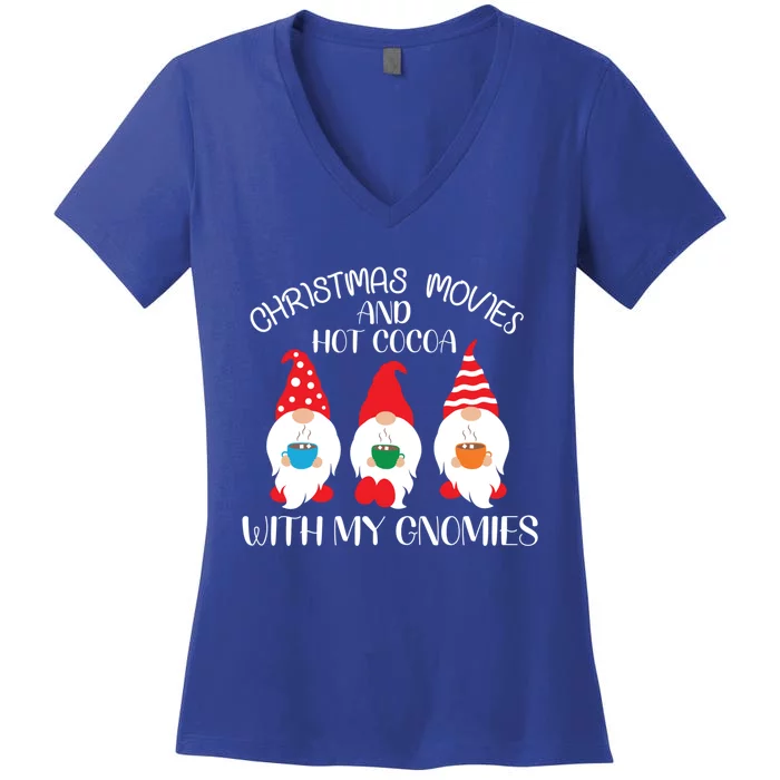 Christmas Movies Hot Cocoa With My Gnomies Cute Xmas Gnomes Gift Women's V-Neck T-Shirt