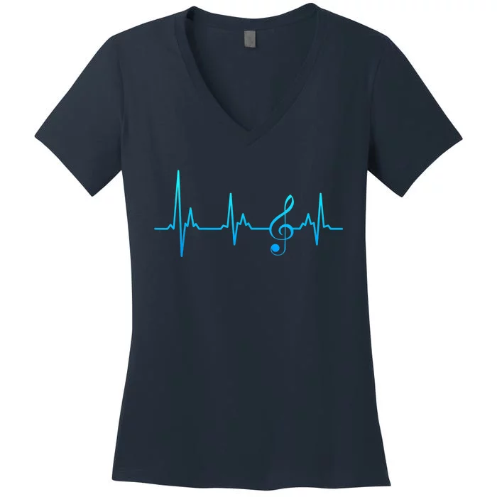 Clef my heart beats for sheet music notes Women's V-Neck T-Shirt