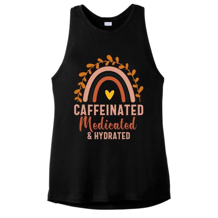 Caffeinated Medicated Hydrated Funny Saying Nurse Ladies Tri-Blend Wicking Tank