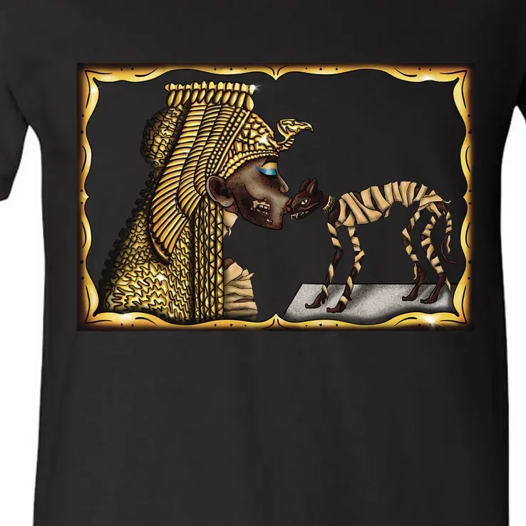 Cleopatra Mummy Halloween Cat Ancient Egypt Archaeology V-Neck T-Shirt