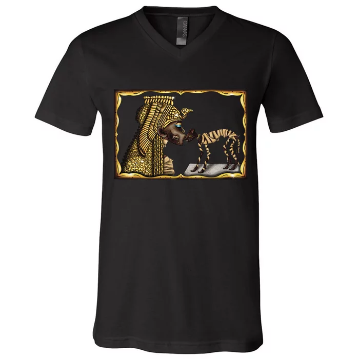 Cleopatra Mummy Halloween Cat Ancient Egypt Archaeology V-Neck T-Shirt