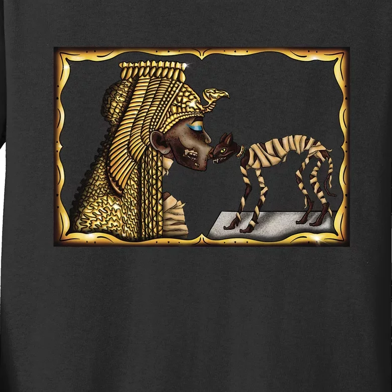 Cleopatra Mummy Halloween Cat Ancient Egypt Archaeology Kids Long Sleeve Shirt