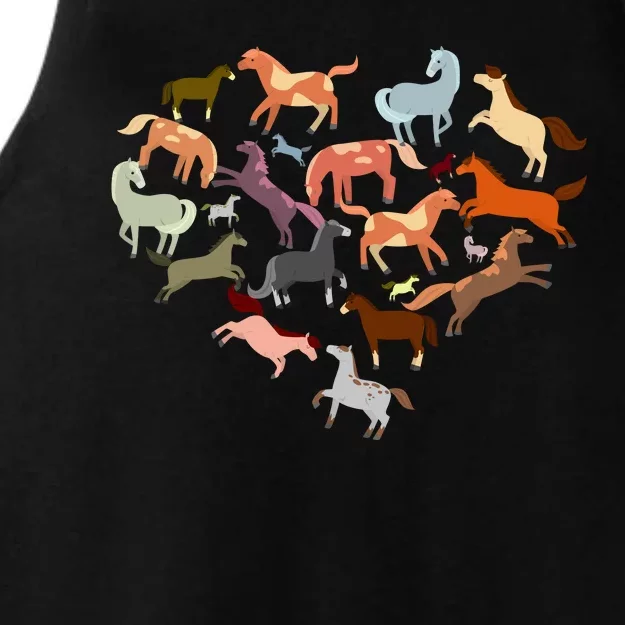 Cute Multi Horse Lover Heart Ladies Tri-Blend Wicking Tank