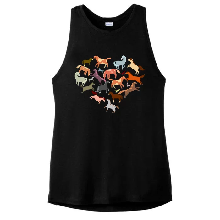 Cute Multi Horse Lover Heart Ladies Tri-Blend Wicking Tank