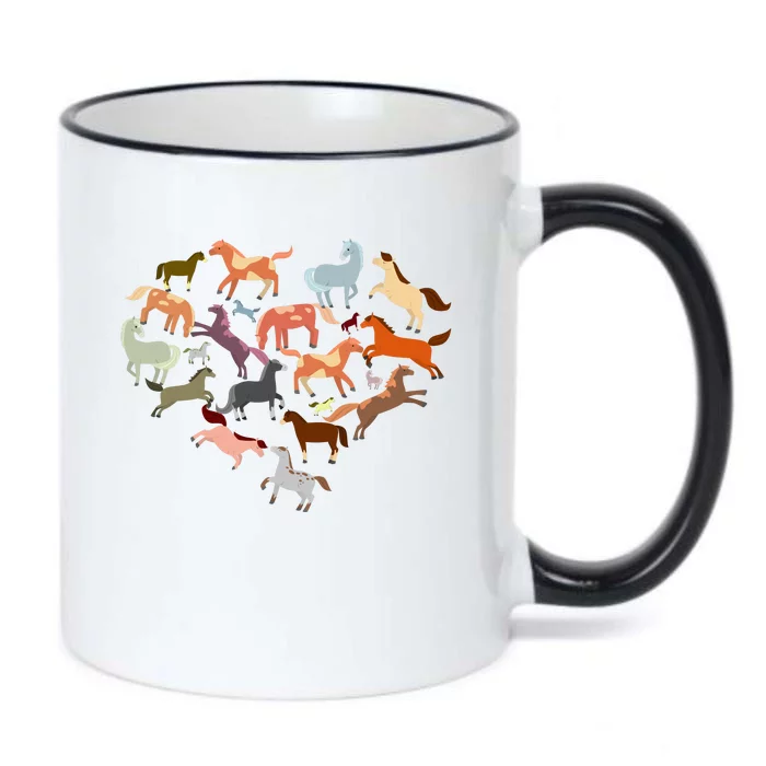 Cute Multi Horse Lover Heart Black Color Changing Mug