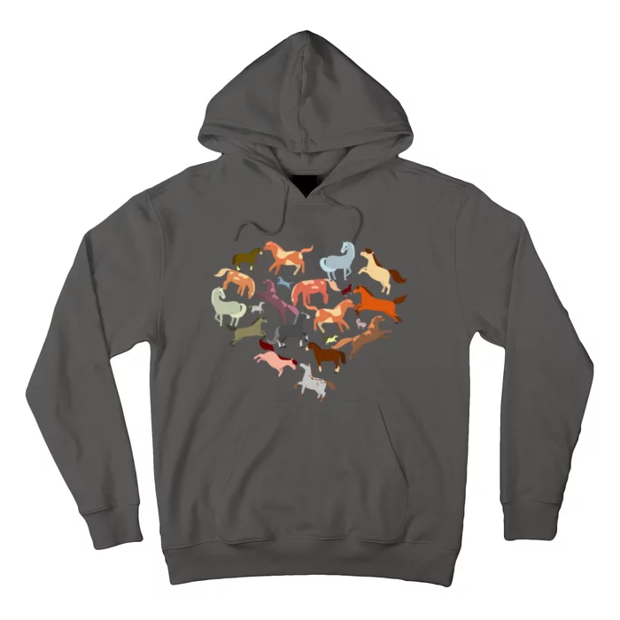 Cute Multi Horse Lover Heart Hoodie