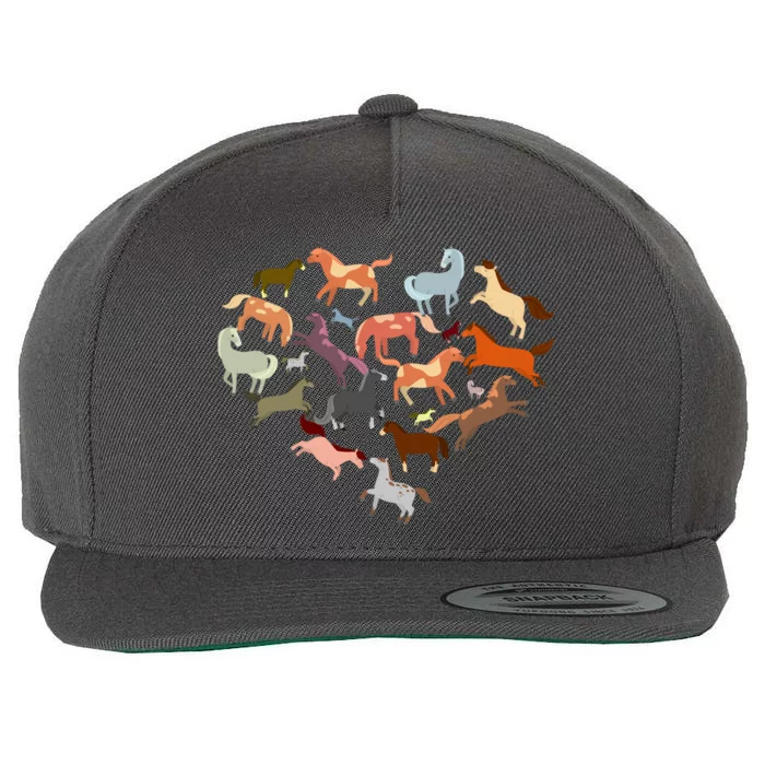 Cute Multi Horse Lover Heart Wool Snapback Cap