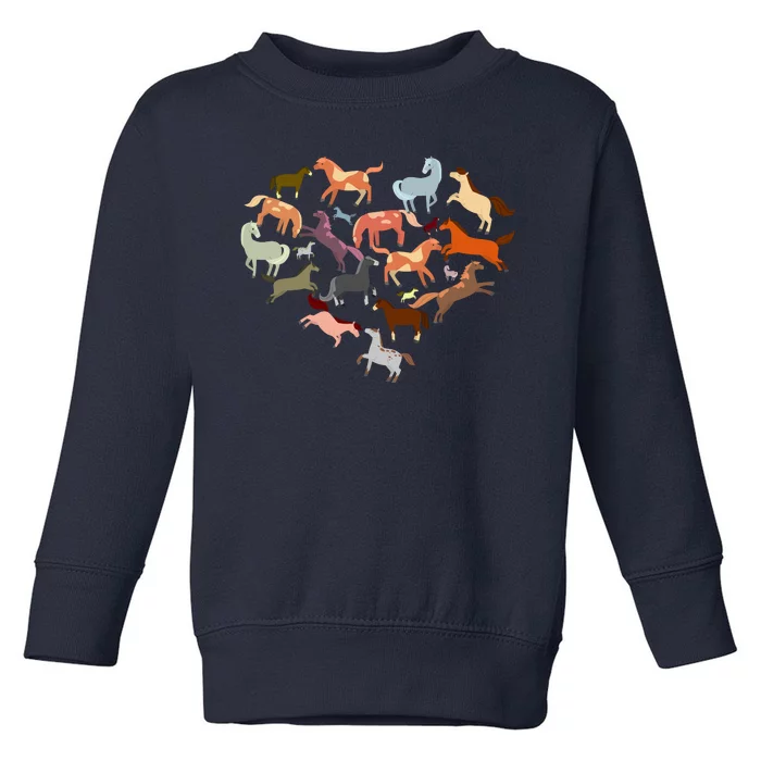 Cute Multi Horse Lover Heart Toddler Sweatshirt