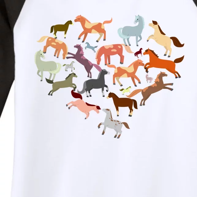 Cute Multi Horse Lover Heart Women's Tri-Blend 3/4-Sleeve Raglan Shirt