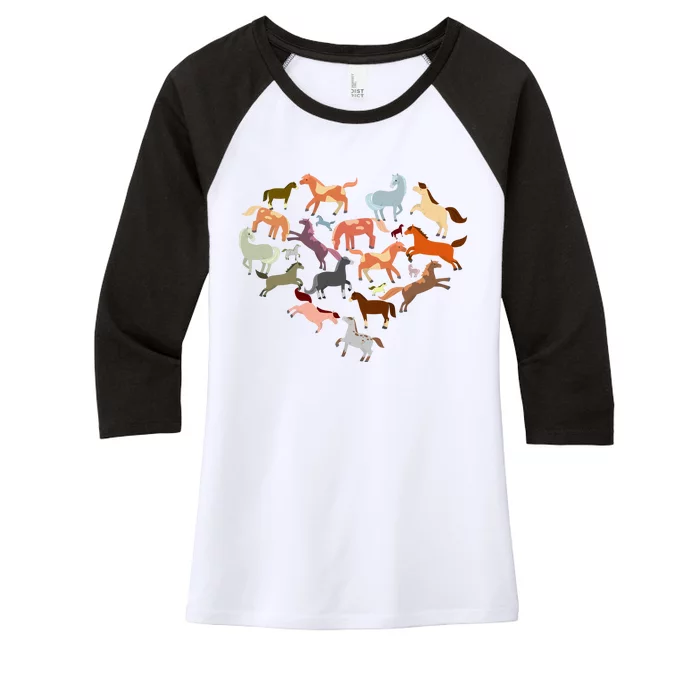 Cute Multi Horse Lover Heart Women's Tri-Blend 3/4-Sleeve Raglan Shirt