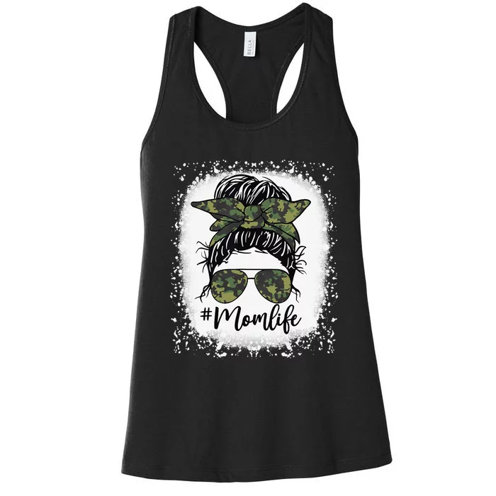 Camouflage Messy Hair Bun Mom Life gift Mother's Day Women's Racerback Tank