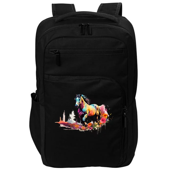 Colorful Majestic Horse With Floral Accents Impact Tech Backpack