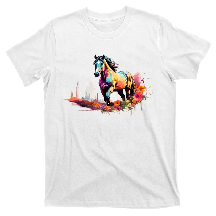 Colorful Majestic Horse With Floral Accents T-Shirt