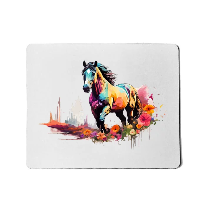 Colorful Majestic Horse With Floral Accents Mousepad