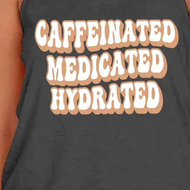 Caffeinated Medicated Hydrated Funny Saying Nurse Teacher Women's Knotted Racerback Tank