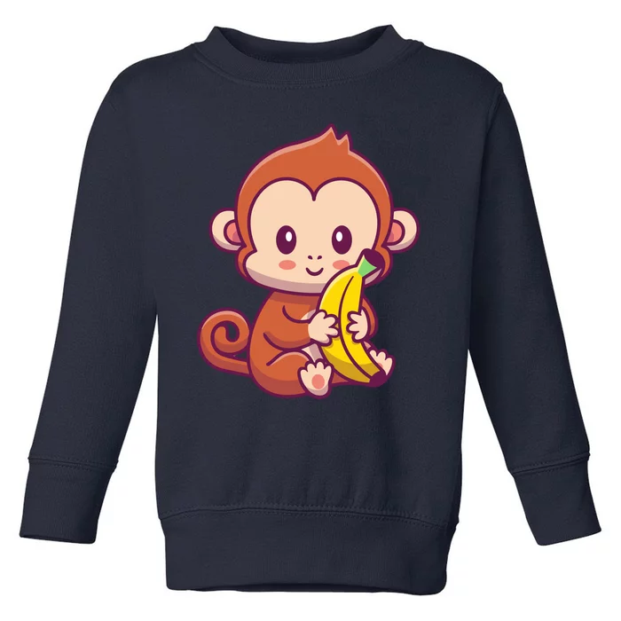 Cute Monkey Holding Banana Cartoon Toddler Sweatshirt