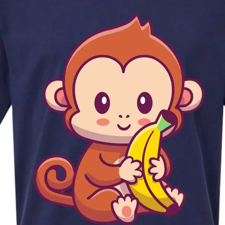 Cute Monkey Holding Banana Cartoon Sueded Cloud Jersey T-Shirt