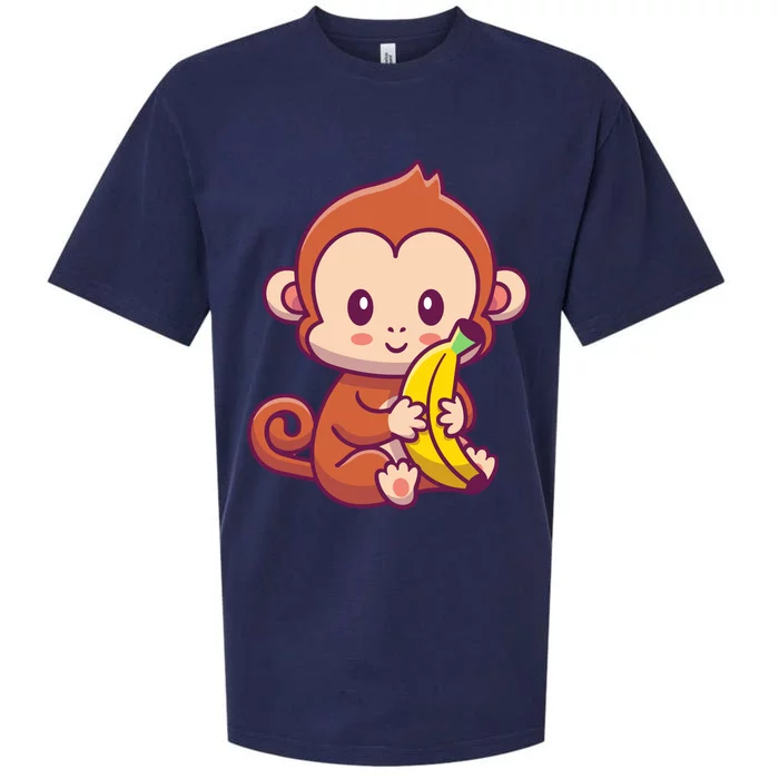 Cute Monkey Holding Banana Cartoon Sueded Cloud Jersey T-Shirt