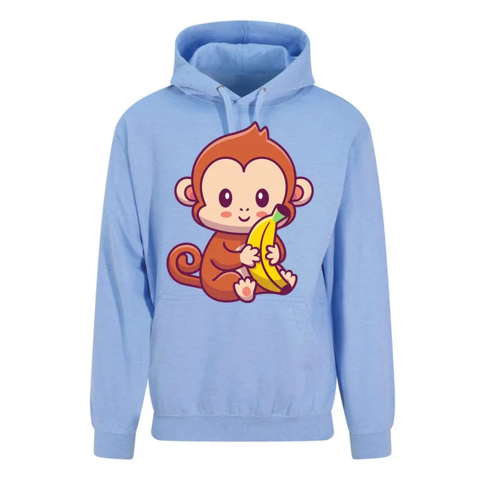 Cute Monkey Holding Banana Cartoon Unisex Surf Hoodie