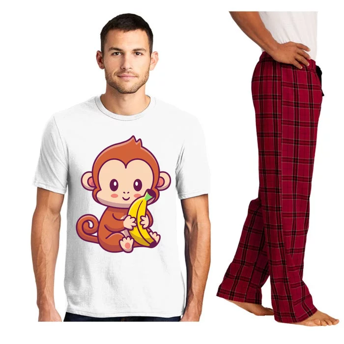 Cute Monkey Holding Banana Cartoon Pajama Set