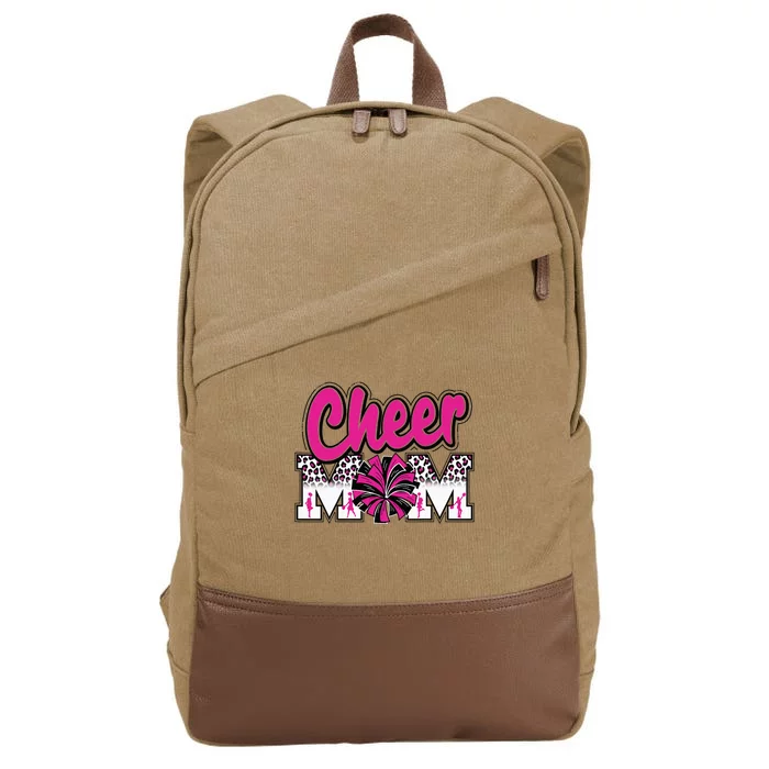 Cheer Mom Hot Pink Black Leopard Letters Cheer Pom Poms Cotton Canvas Backpack